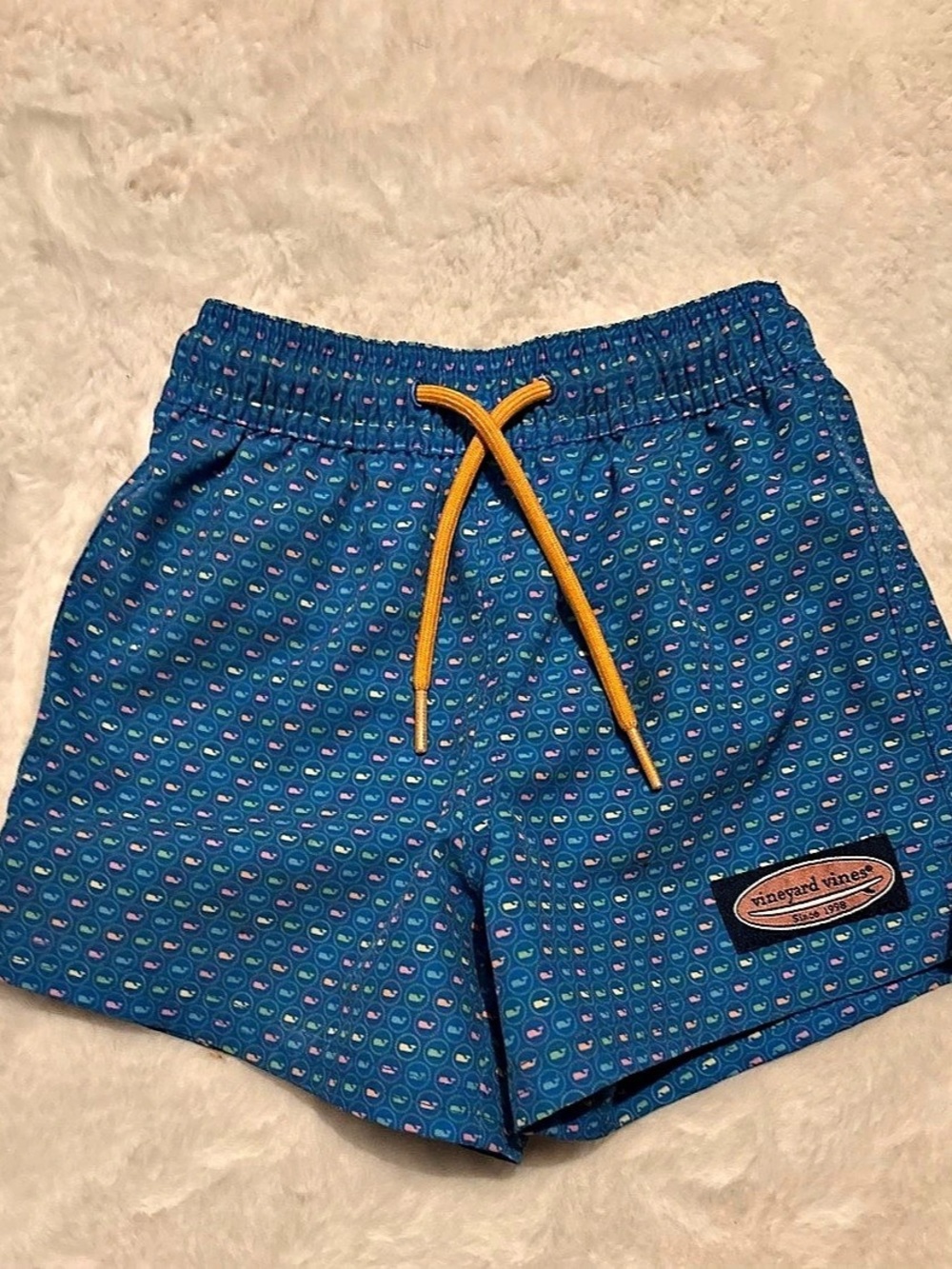 Vineyard Vines Whale Print Toddler Swim Trunks Boys 2T Blue & Orange